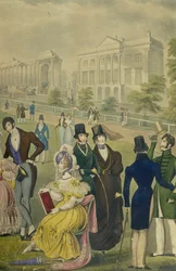 Ansicht des Green Park, London, zeigt die Mode der Zeit, Detail der rechten Seite, ca. 1830 (Detail)